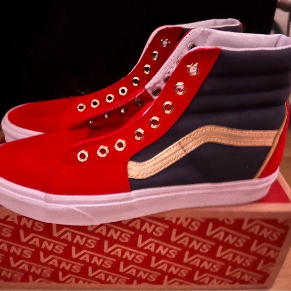 Vans X marvel Red and Navy High-Tops with White Sole Wonder Woman
